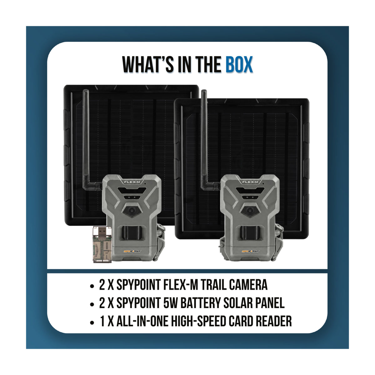 Spypoint Flex-M Trail Camera 2-Pack with 5W Solar Panels and Reader (5 Items)
