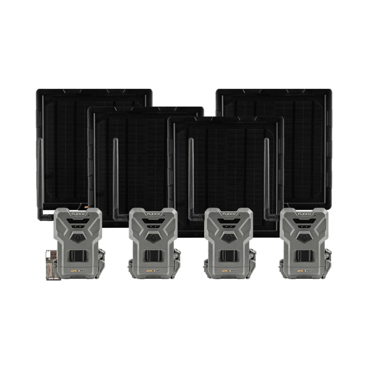 Spypoint Flex-M Trail Camera 4-Pack with 5W Solar Panels and Reader (9 Items)