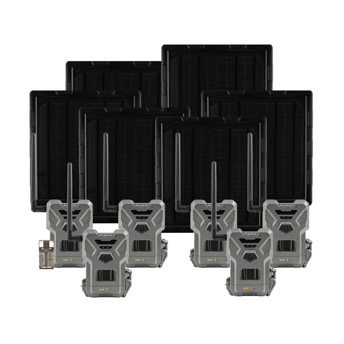 Spypoint Flex-M Trail Camera 6-Pack with 5W Solar Panels and Reader (13 Items)