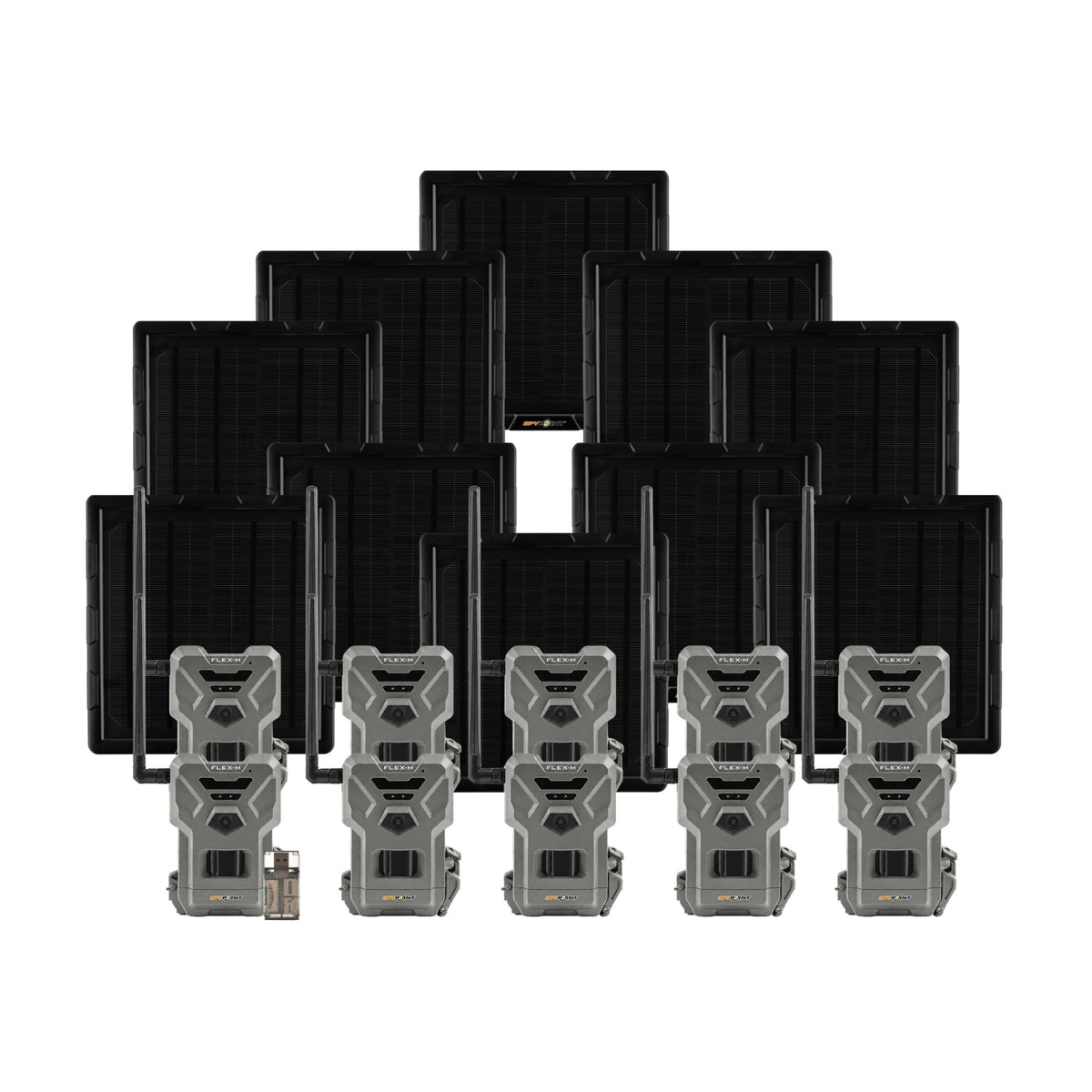 Spypoint Flex-M Trail Camera 10-Pack with 5W Solar Panels and Reader (21 Items)