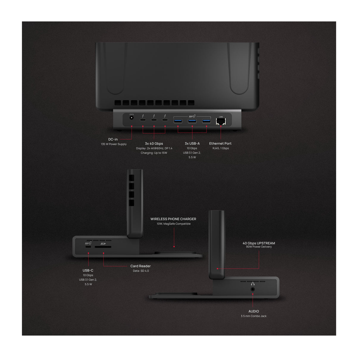 Brydge ProDock Duo Vertical Dual-Display Thunderbolt 4 Dock for MacBook Pro 16 Inch (M1-M5)