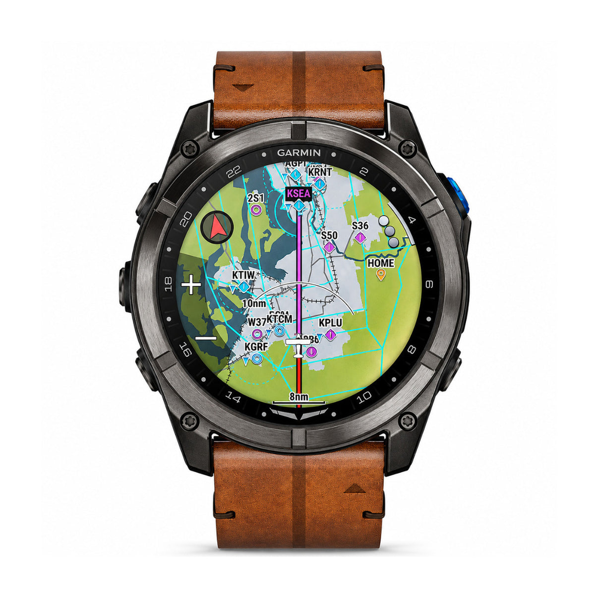 Garmin D2 Mach 2 Pro 51mm Aviator GPS Smartwatch with Chesnut Leather Band (Carbon Gray Titanium)