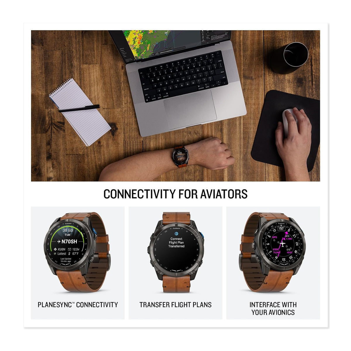 Garmin D2 Mach 2 Pro 51mm Aviator GPS Smartwatch with Chesnut Leather Band (Carbon Gray Titanium)