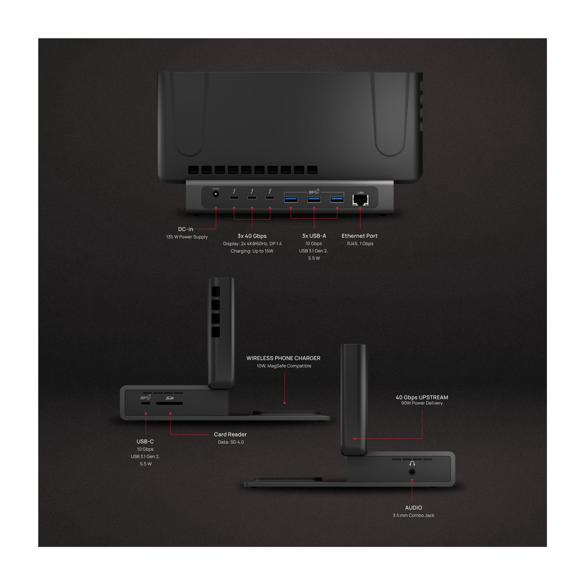 Brydge ProDock Duo Vertical Dual-Display Thunderbolt 4 Dock for MacBook