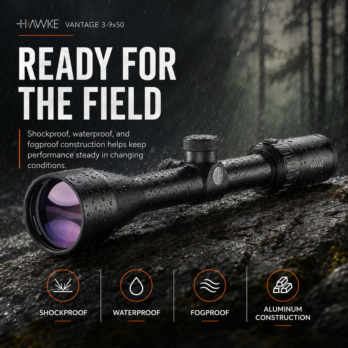 Hawke Vantage 3-9x50 Duplex Reticle 30/30 Riflescope Bundle with 2-Piece 1-inch Mount Rings (Medium)