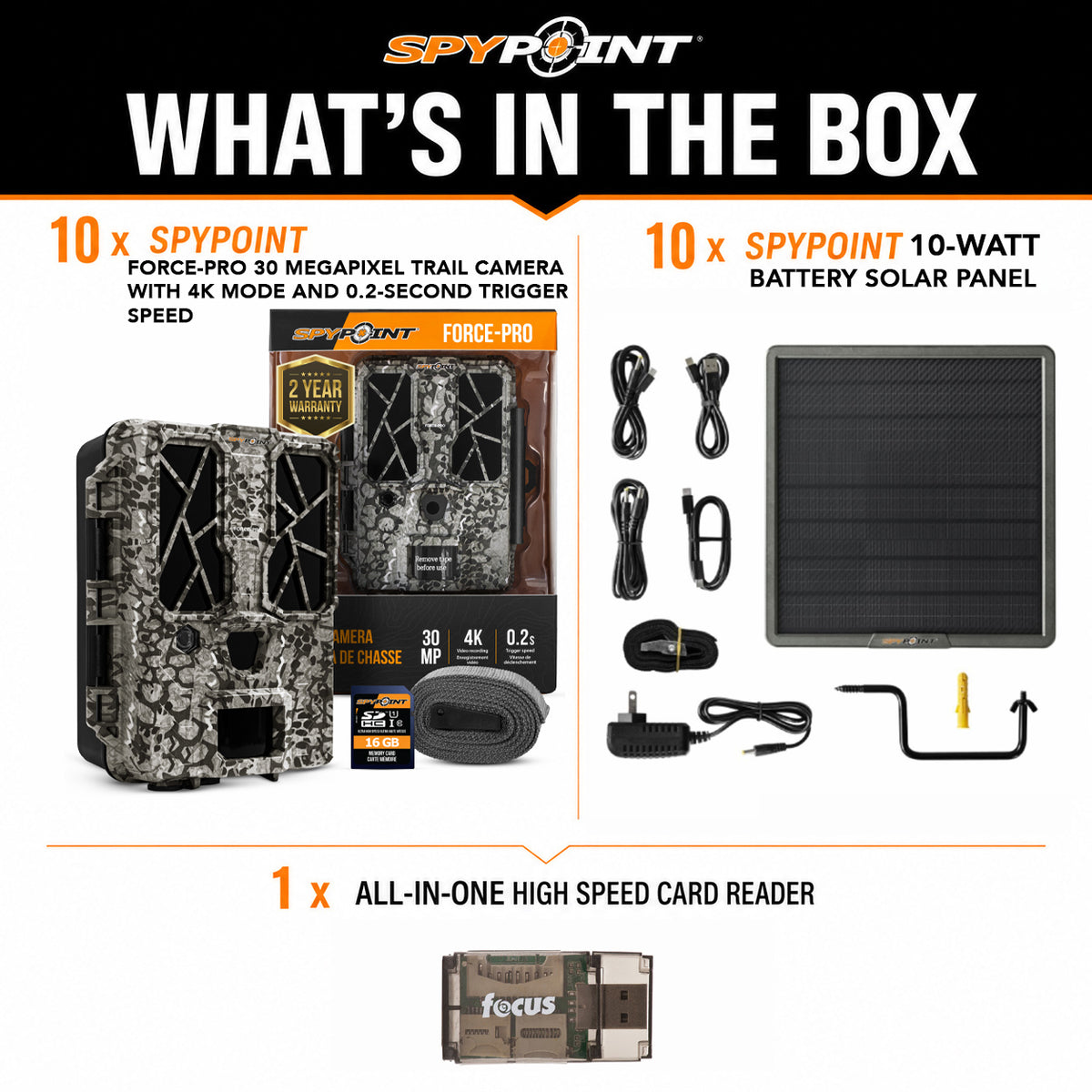 FORCE-PRO Trail Camera with Spypoint 10-Watt (15,000mAh) Battery Solar Panel Bundle