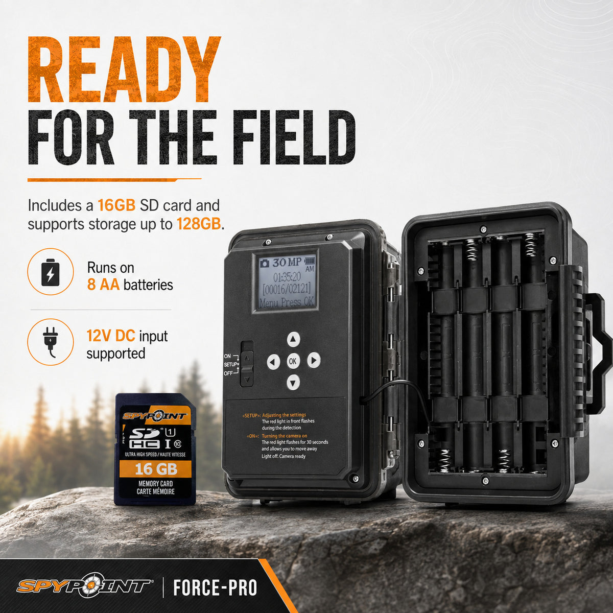 FORCE-PRO Trail Camera  with Spypoint Battery Solar Panel (15,000mAh) Bundle