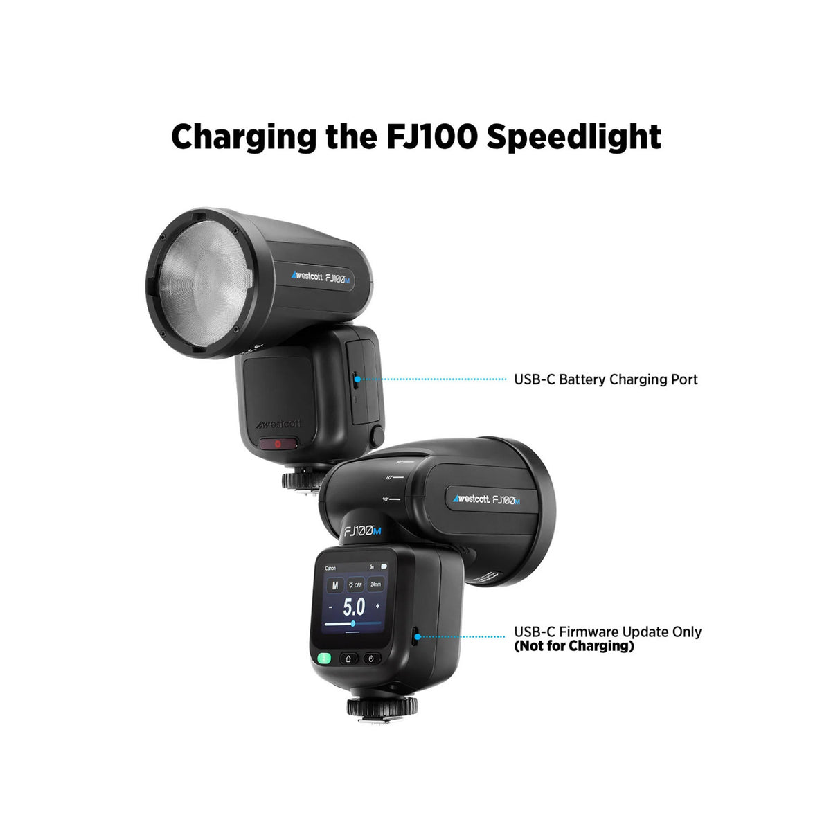 Westcott FJ Mini AC/DC Rechargeable USB-C Battery for FJ100 Strobe and Speedlight with USB-C Cable
