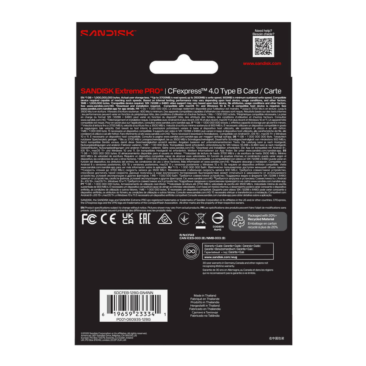 SanDisk 128GB Extreme PRO CFexpress 4.0 Type B Memory Card