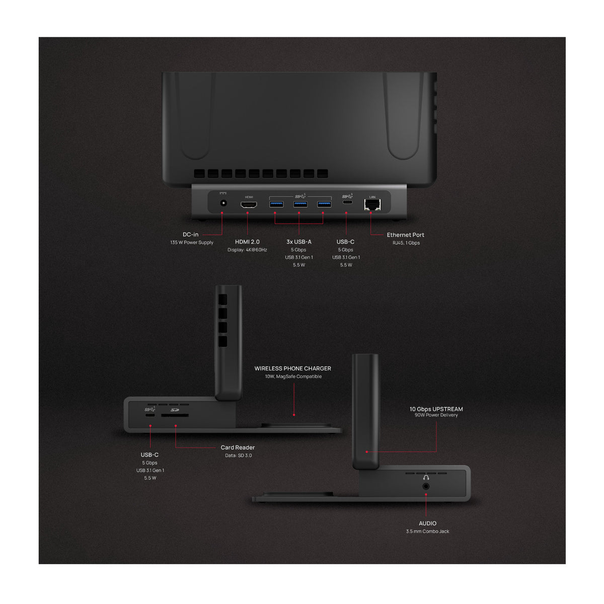 Brydge ProDock Solo Aluminum Vertical USB-C Dock for MacBook, Single 4K Display