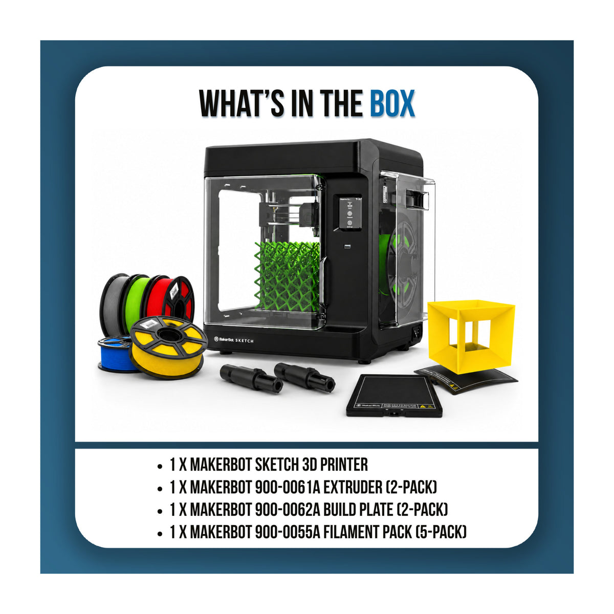 MakerBot Sketch 3D Printer Bundle with 2 x Extruders, 2 x Build Plates and 5-Color Filaments Pack