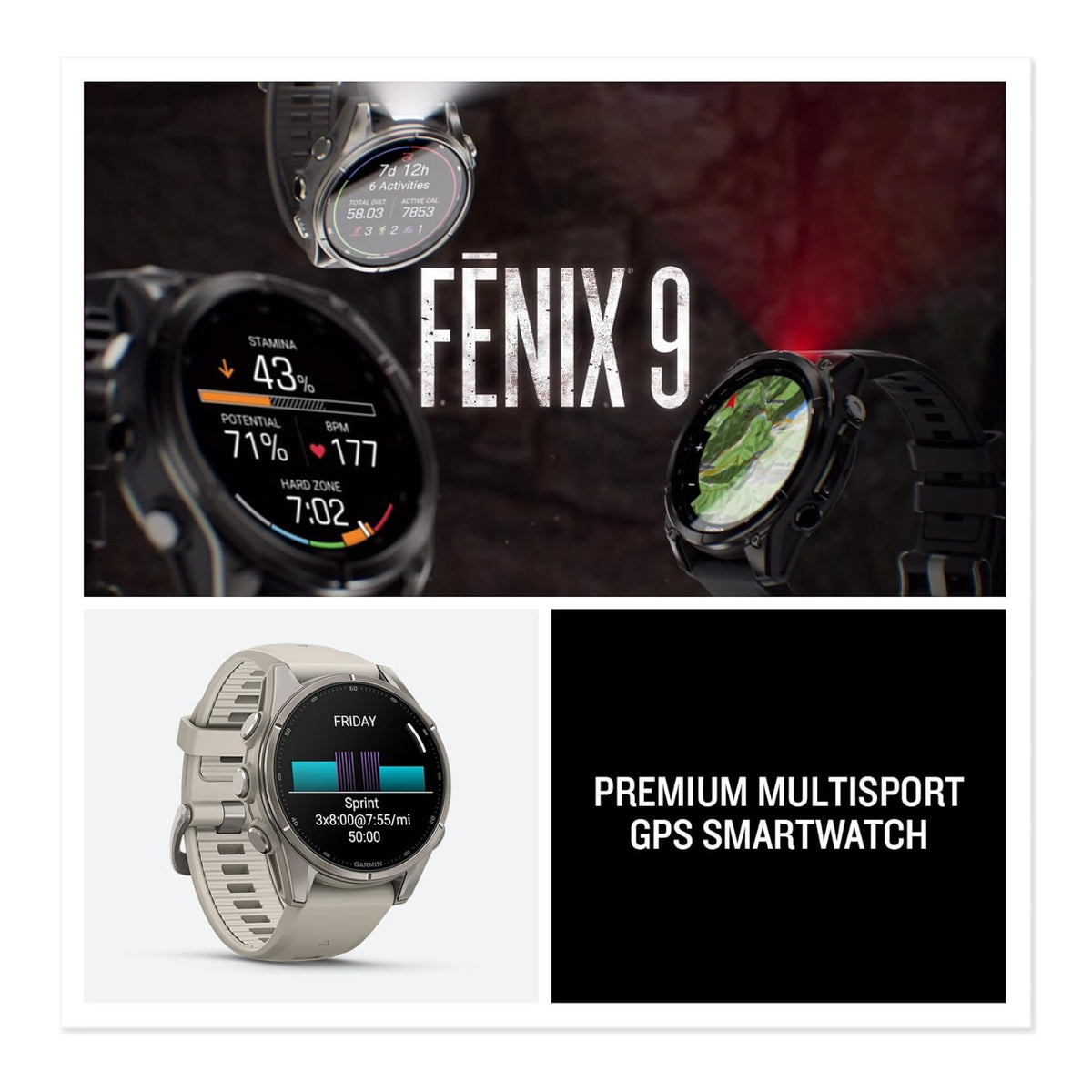Garmin fenix 9 43mm AMOLED GPS Smartwatch (Titanium/Fog Gray)