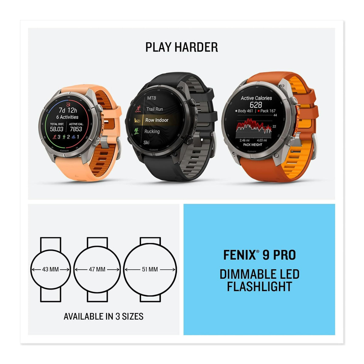 Garmin fenix 9 Pro 43mm AMOLED GPS Smartwatch (Shell Pink/ Autumn Orange)