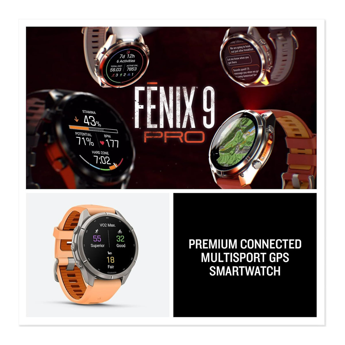 Garmin fenix 9 Pro 43mm AMOLED GPS Smartwatch (Shell Pink/ Autumn Orange)