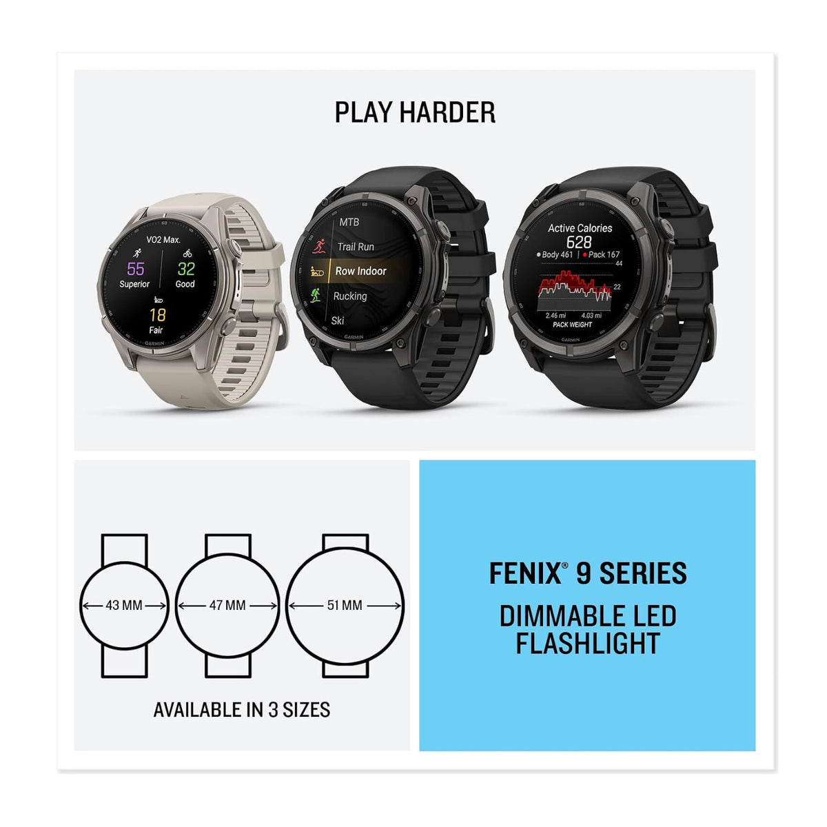 Garmin fenix 9 AMOLED GPS 47mm Smartwatch (Carbon Gray DLC Titanium/ Black)