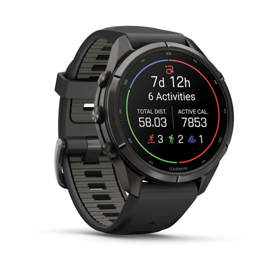 Garmin fenix 9 Pro AMOLED GPS 43mm Multisport Smartwatch (Carbon Gray DLC Titanium/Pebble Gray Band)