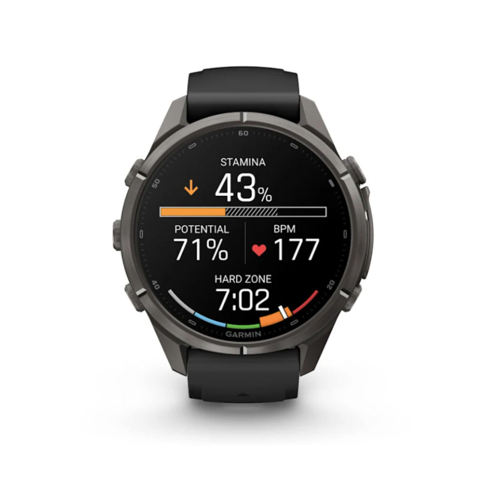 Garmin fenix 9 Pro AMOLED GPS 43mm Multisport Smartwatch (Carbon Gray DLC Titanium/Pebble Gray Band)