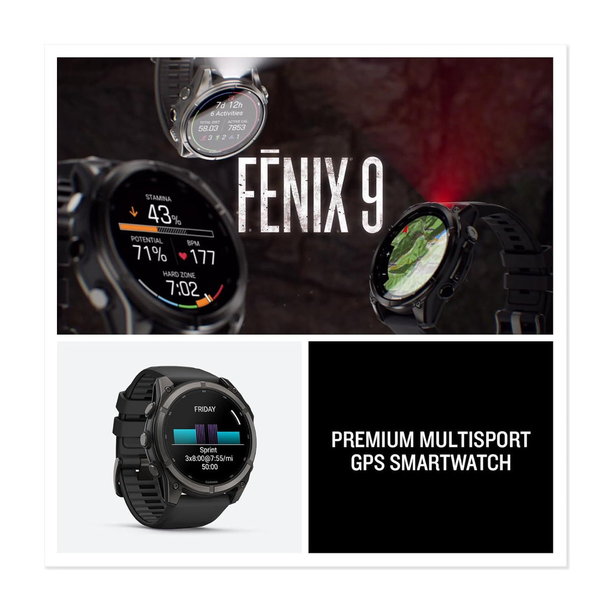 Garmin fenix 9 AMOLED GPS 51mm Smartwatch (Carbon Gray DLC Titanium/ Black)
