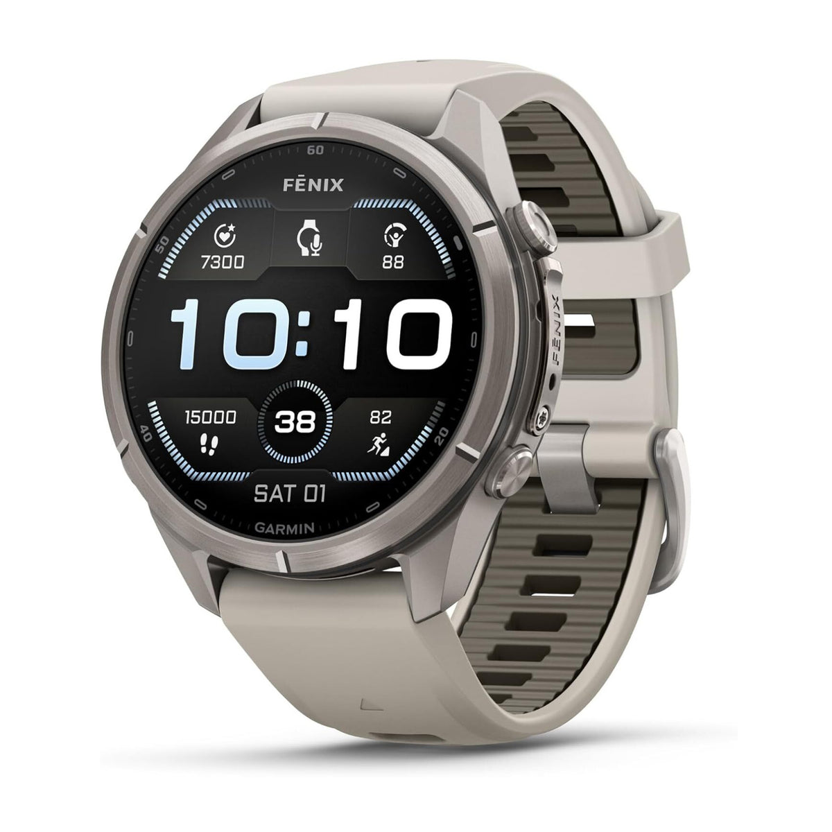 Garmin fenix 9 Pro AMOLED GPS 43mm Multisport Smartwatch (Titanium, Fog Gray/Sandstone Band)
