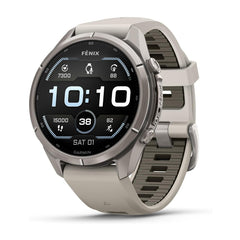 Garmin fenix 9 Pro AMOLED GPS 43mm Multisport Smartwatch (Titanium, Fog Gray/Sandstone Band)