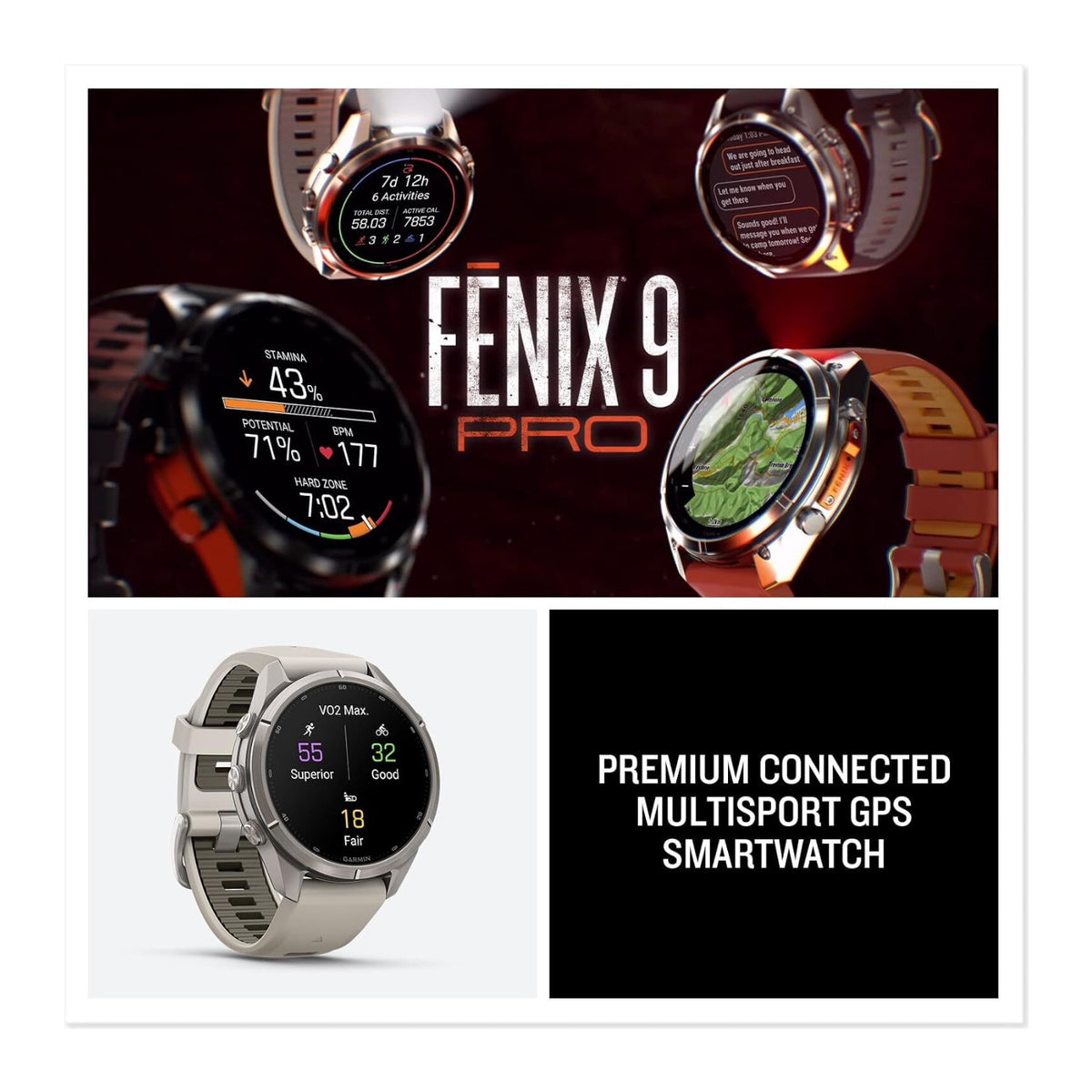 Garmin fenix 9 Pro AMOLED GPS 43mm Smartwatch with inReach (Titanium Fog Gray/Sandstone)