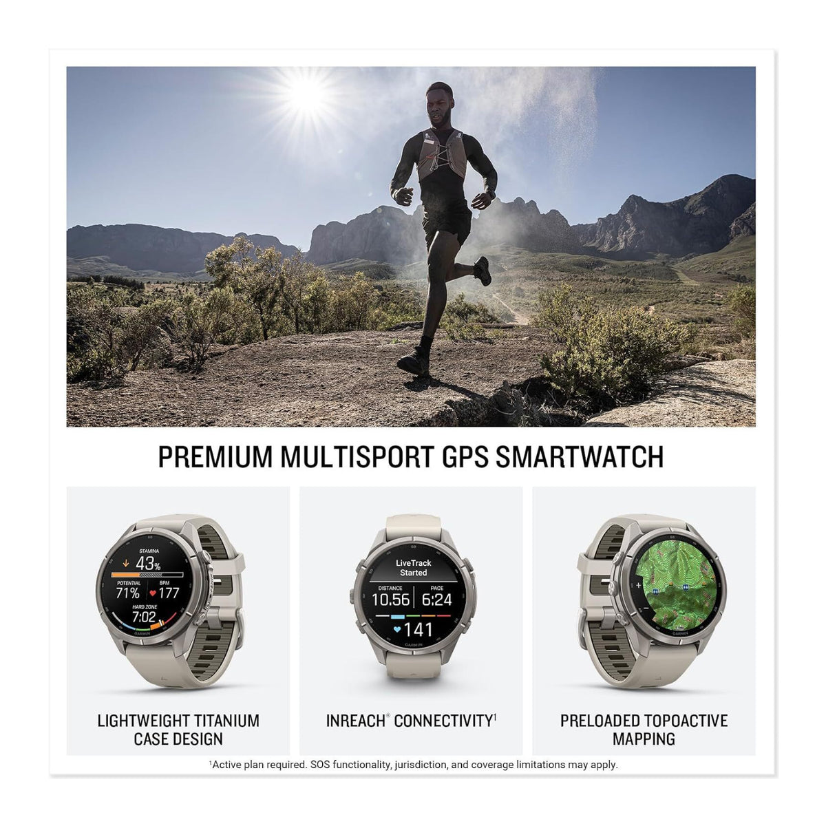 Garmin fenix 9 Pro AMOLED GPS 43mm Smartwatch with inReach (Titanium Fog Gray/Sandstone)