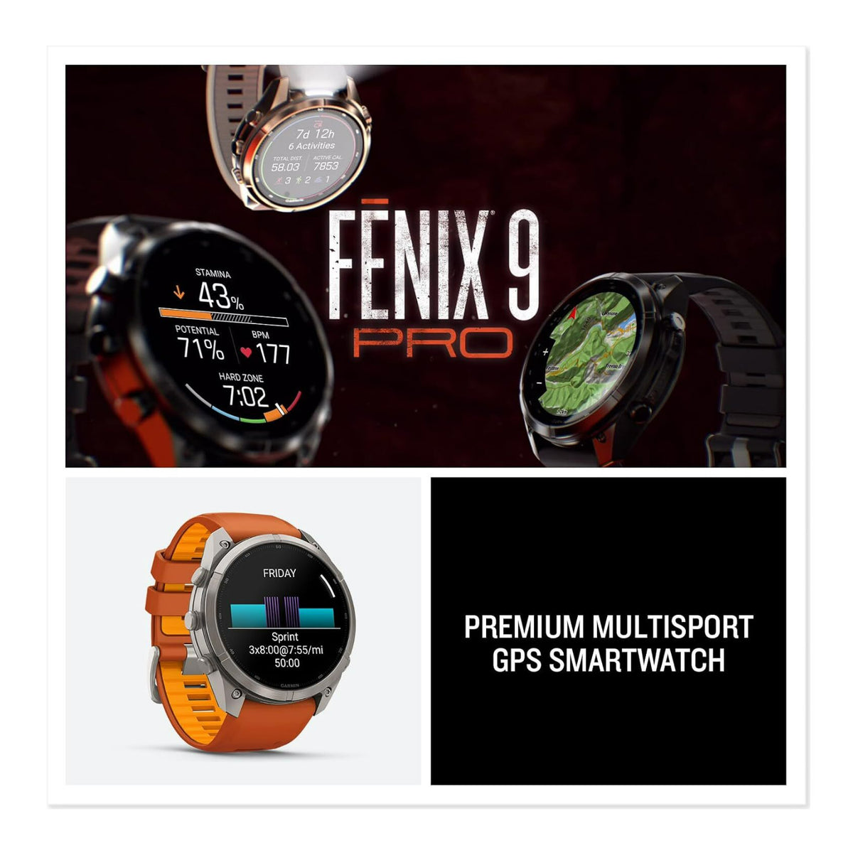 Garmin fenix 9 Pro 51mm AMOLED GPS Smartwatch (Carbon Gray DLC Titanium/Black)