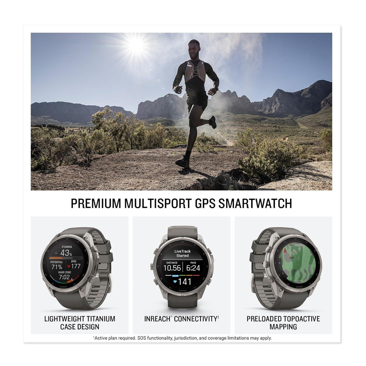 Garmin Fenix 9 Pro Solar 47mm Titanium GPS Smartwatch with inReach (Pebble/Silver Gray)