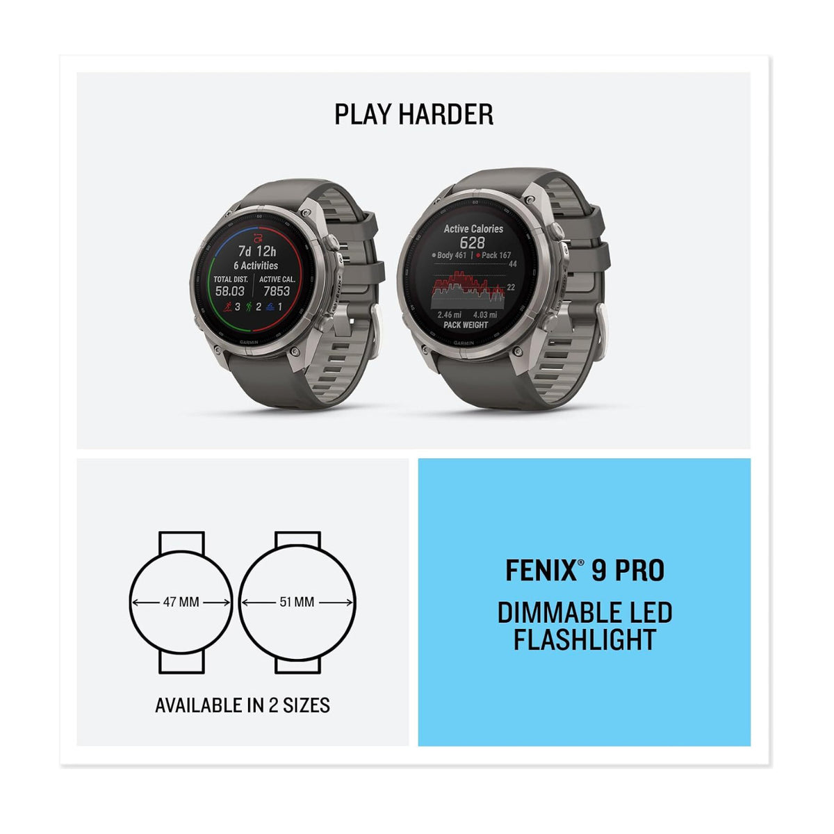 Garmin Fenix 9 Pro Solar 47mm Titanium GPS Smartwatch with inReach (Pebble/Silver Gray)