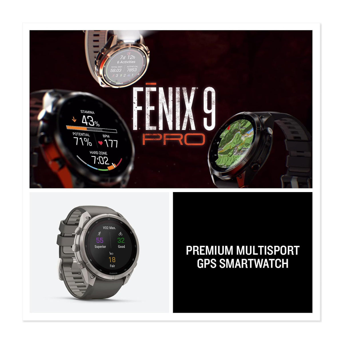 Garmin Fenix 9 Pro Solar 47mm Titanium GPS Smartwatch with inReach (Pebble/Silver Gray)