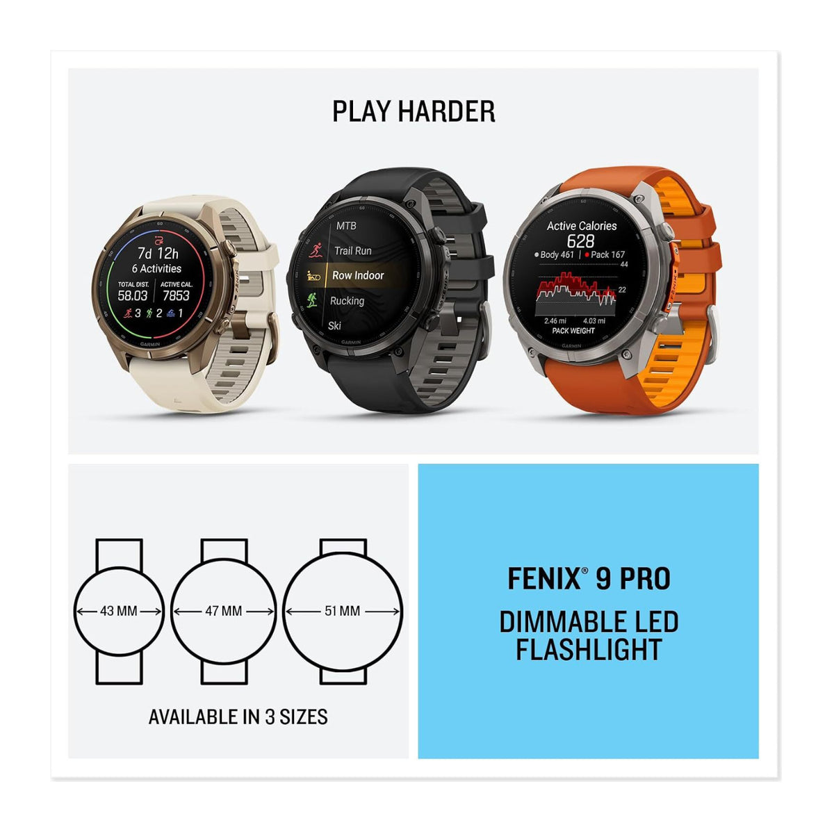 Garmin fenix 9 Pro AMOLED GPS 43mm Smartwatch with inReach (Autumn Gold Titanium/French Gray Band)