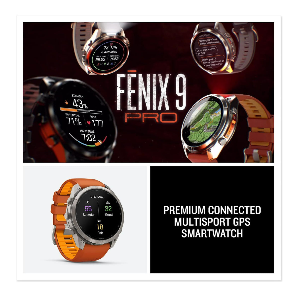 Garmin fenix 9 Pro 51mm AMOLED Smartwatch (Titanium, Autumn/Spark Orange)