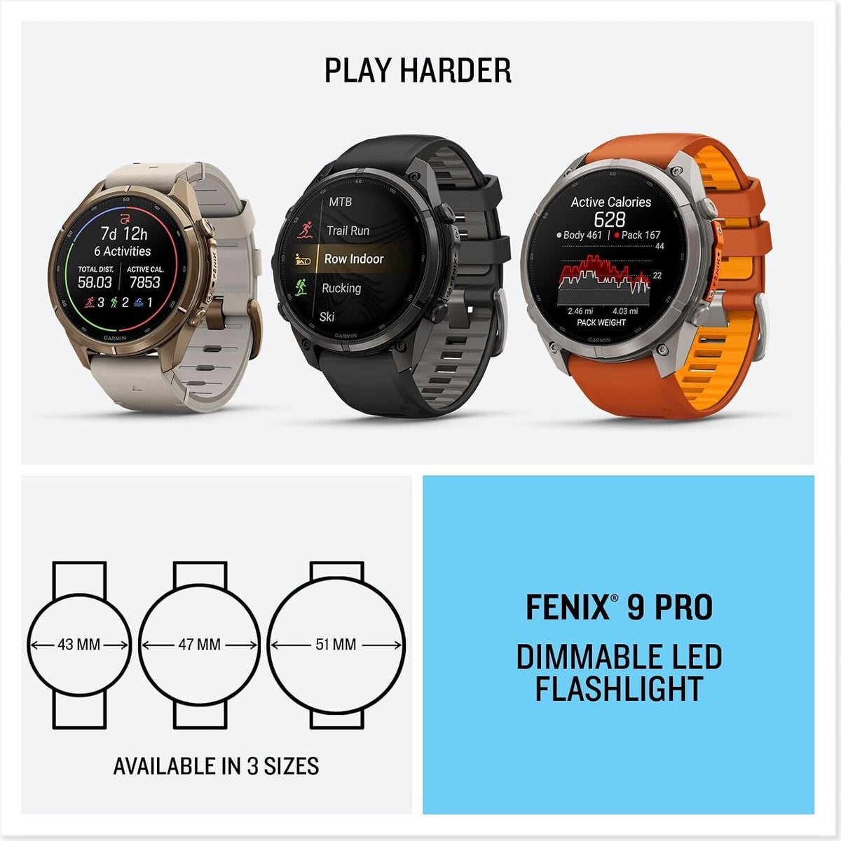 Garmin fenix 9 Pro AMOLED GPS 43mm Smartwatch with inReach (Autumn Gold Titanium, Bone Leather)