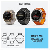Garmin fenix 9 Pro AMOLED GPS 43mm Smartwatch with inReach (Autumn Gold Titanium, Bone Leather)