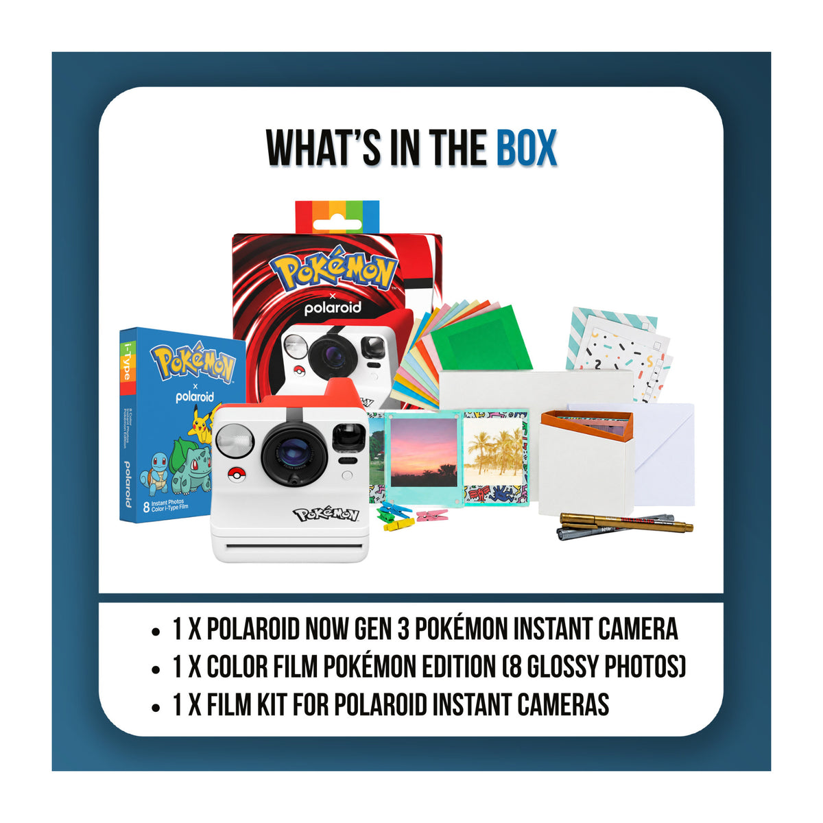 Polaroid Now Gen 3 Pokémon Edition Instant Camera Bundle with Glossy Color Film Pack and Accessories