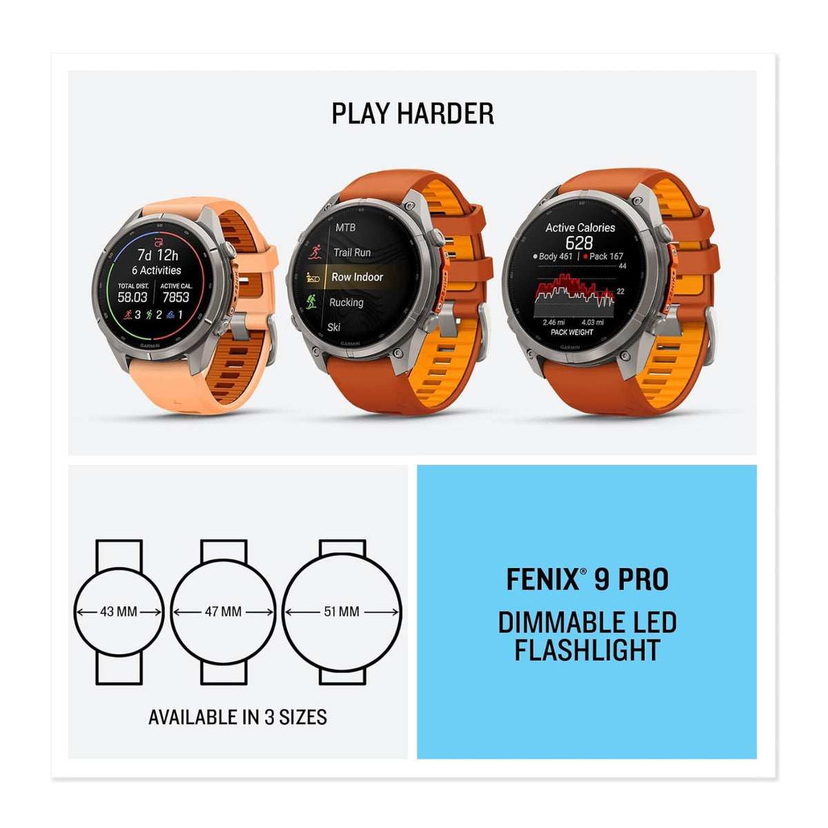 Garmin fēnix 9 Pro 47mm inReach GPS Smartwatch (Titanium, Autumn/Spark Orange)