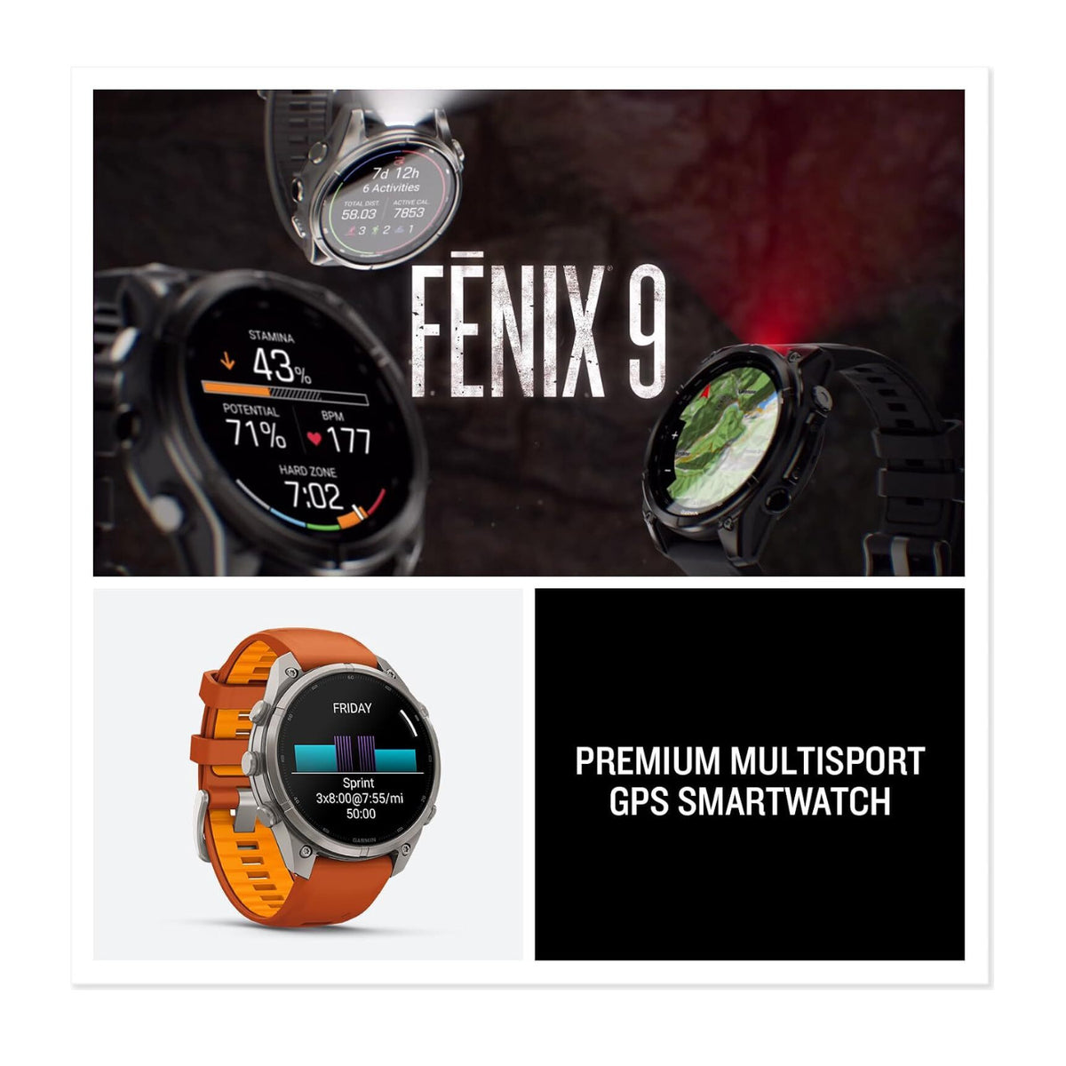 Garmin fēnix 9 Pro 47mm GPS Smartwatch, Titanium (Autumn/Spark Orange)