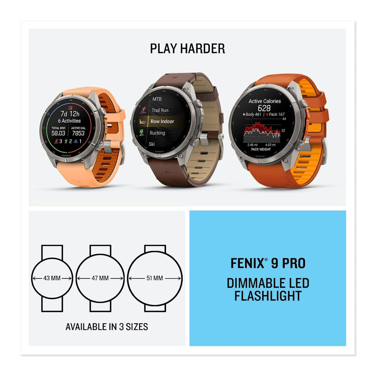 Garmin fenix 9 Pro 47mm AMOLED GPS Smartwatch (Titanium/ Graphite Black)