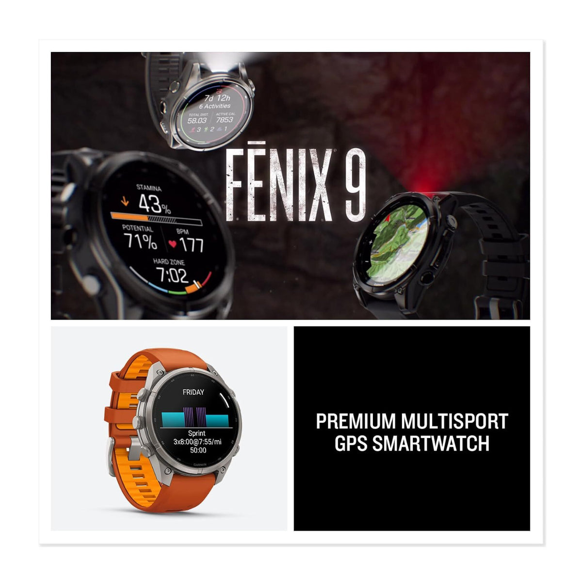 Garmin fēnix 9 Pro GPS 47mm Titanium Smartwatch (Autumn/Spark Orange)