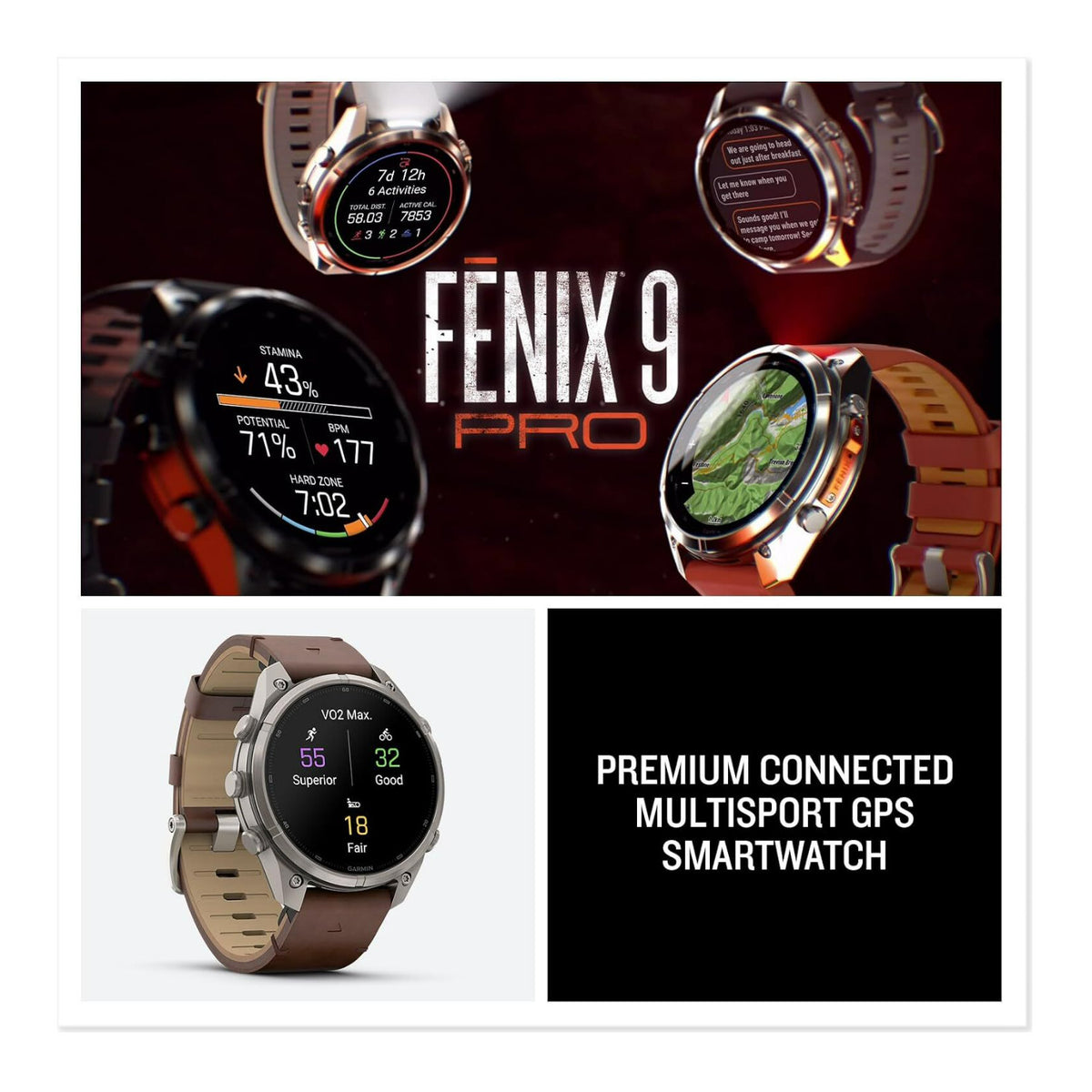 Garmin fenix 9 Pro 47mm AMOLED GPS Smartwatch (Titanium/ Walnut Leather)