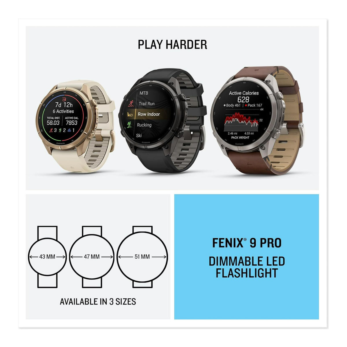 Garmin fenix 9 Pro 51mm AMOLED GPS Smartwatch (Titanium/ Walnut Leather)