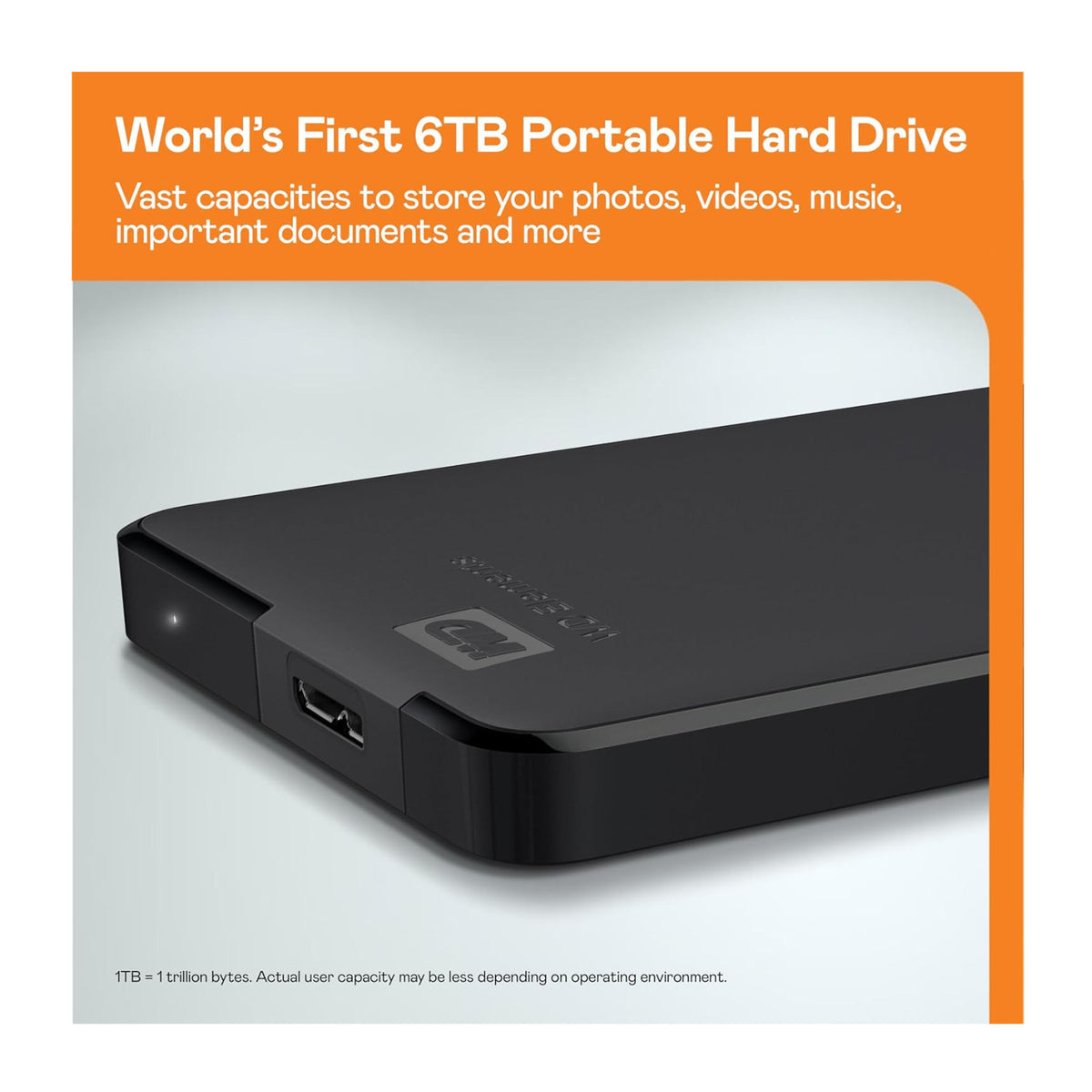 Western Digital WD Elements 6TB Portable External Hard Drive with USB-A cable