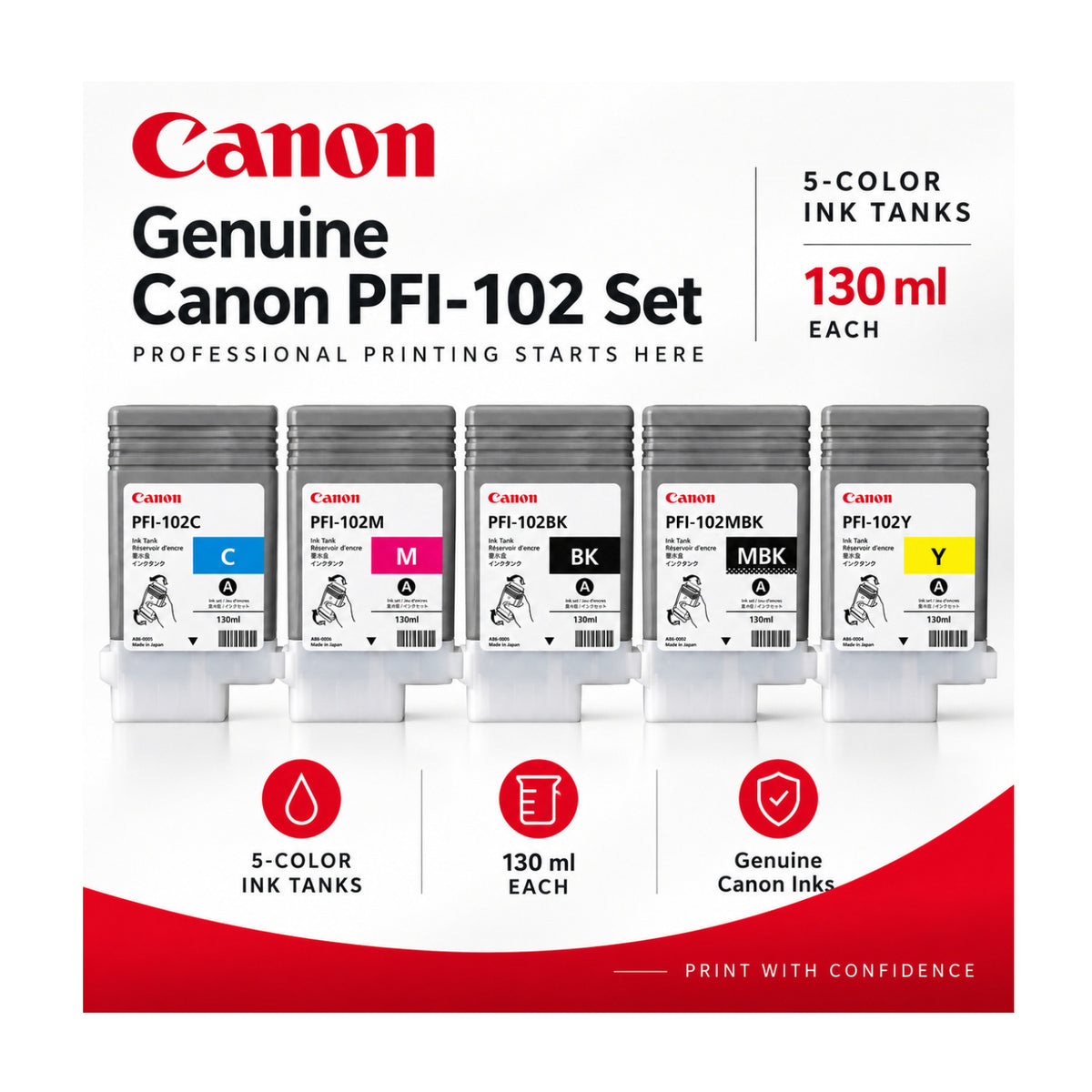 Canon PFI-102 Ink Tank Bundle for Select imagePROGRAF Large-Format Inkjet Printers