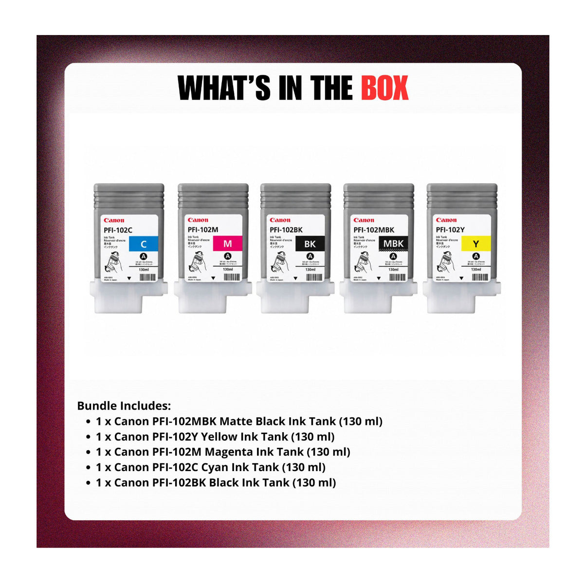Canon PFI-102 Ink Tank Bundle for Select imagePROGRAF Large-Format Inkjet Printers