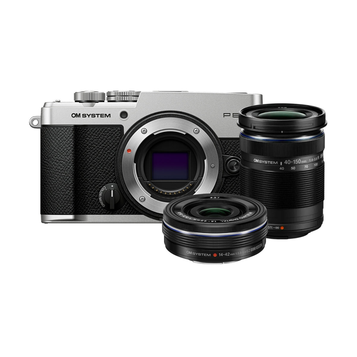 OM SYSTEM PEN E-P7 4K Mirrorless Camera Bundle with 14-42 mm and 40-150 mm M.Zuiko Lenses (Silver)
