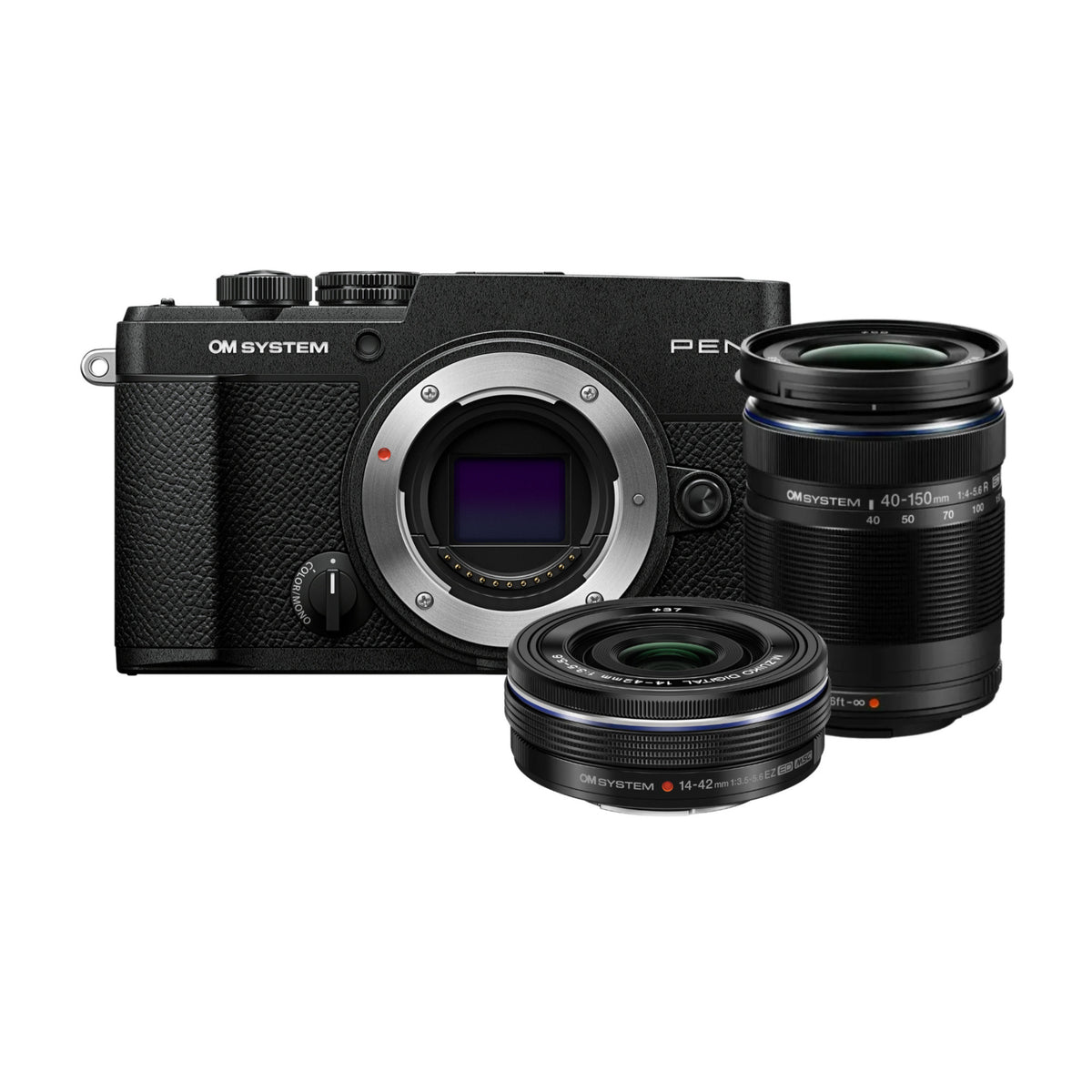 OM SYSTEM PEN E-P7 4K Mirrorless Camera Bundle with 14-42mm and 40-150 mm M.Zuiko Lenses (Black)