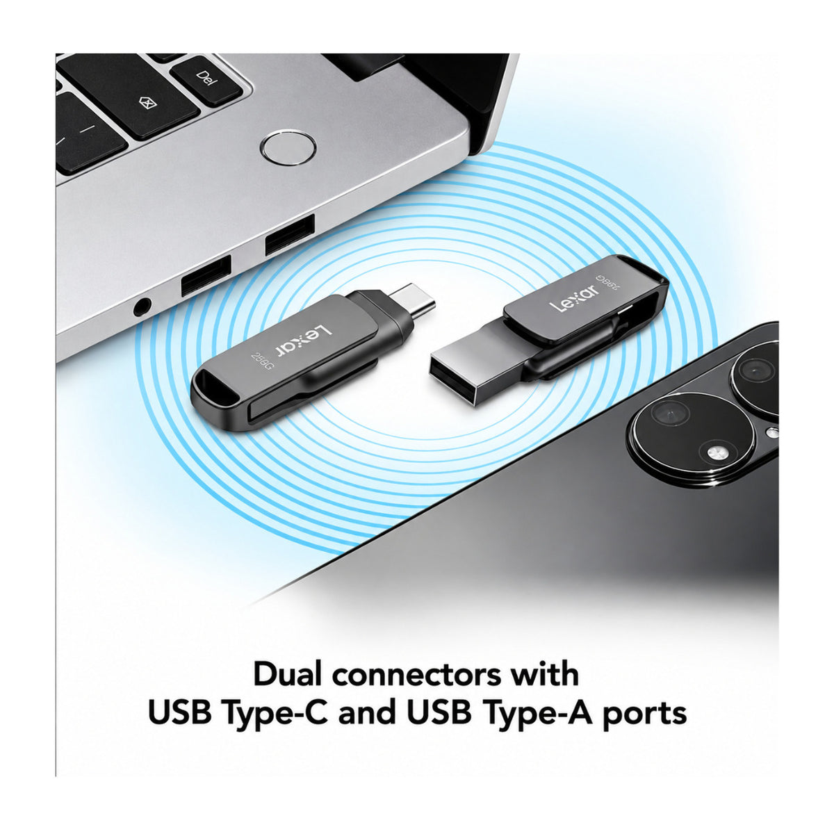 Lexar JumpDrive D400 256GB Dual USB Flash Drive USB 3.2 Gen 1 USB-C / USB-A with Dual USB Connectors