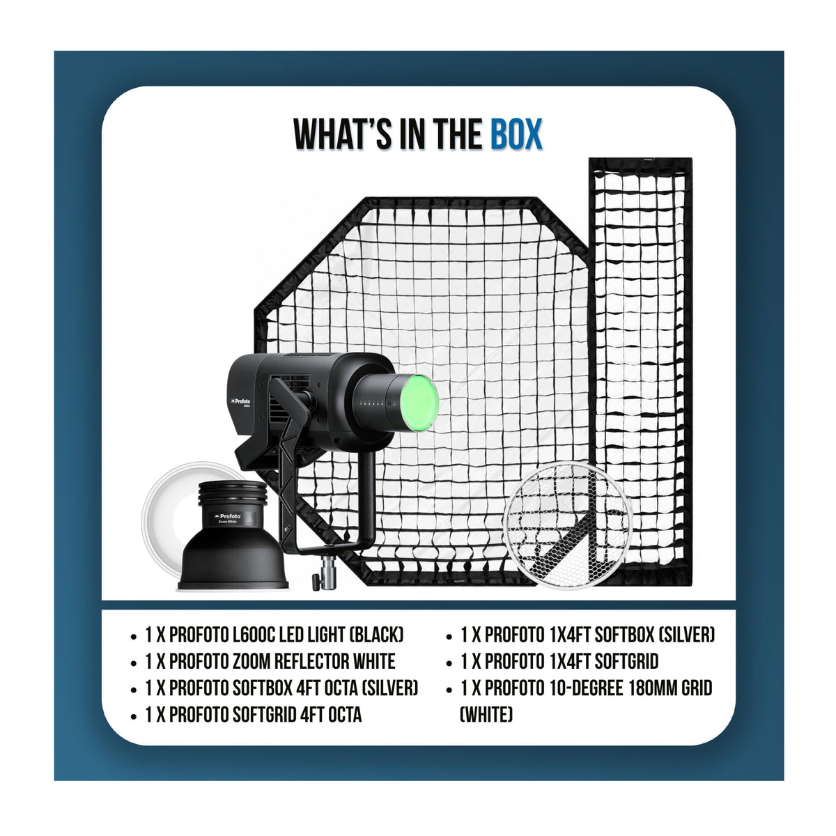 Profoto L600C Essential Video Lightning Bundle with Zoom Reflector, Softboxes and Softgrids
