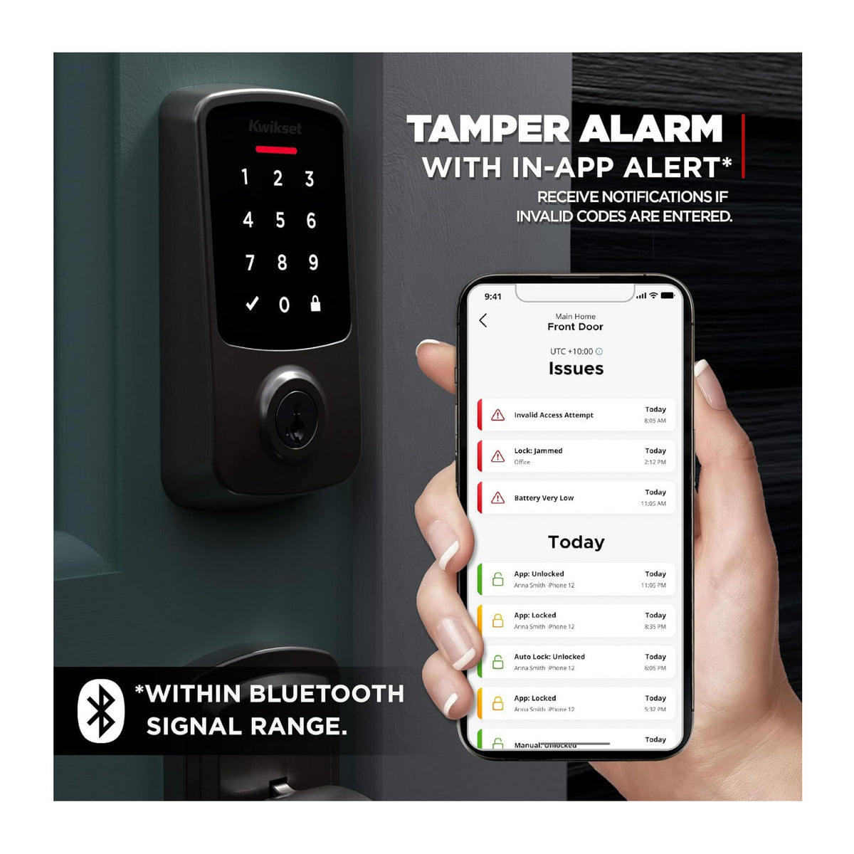 Kwikset Aura Reach Matter Over Thread and Bluetooth Enabled Smart Lock (Matte Black)