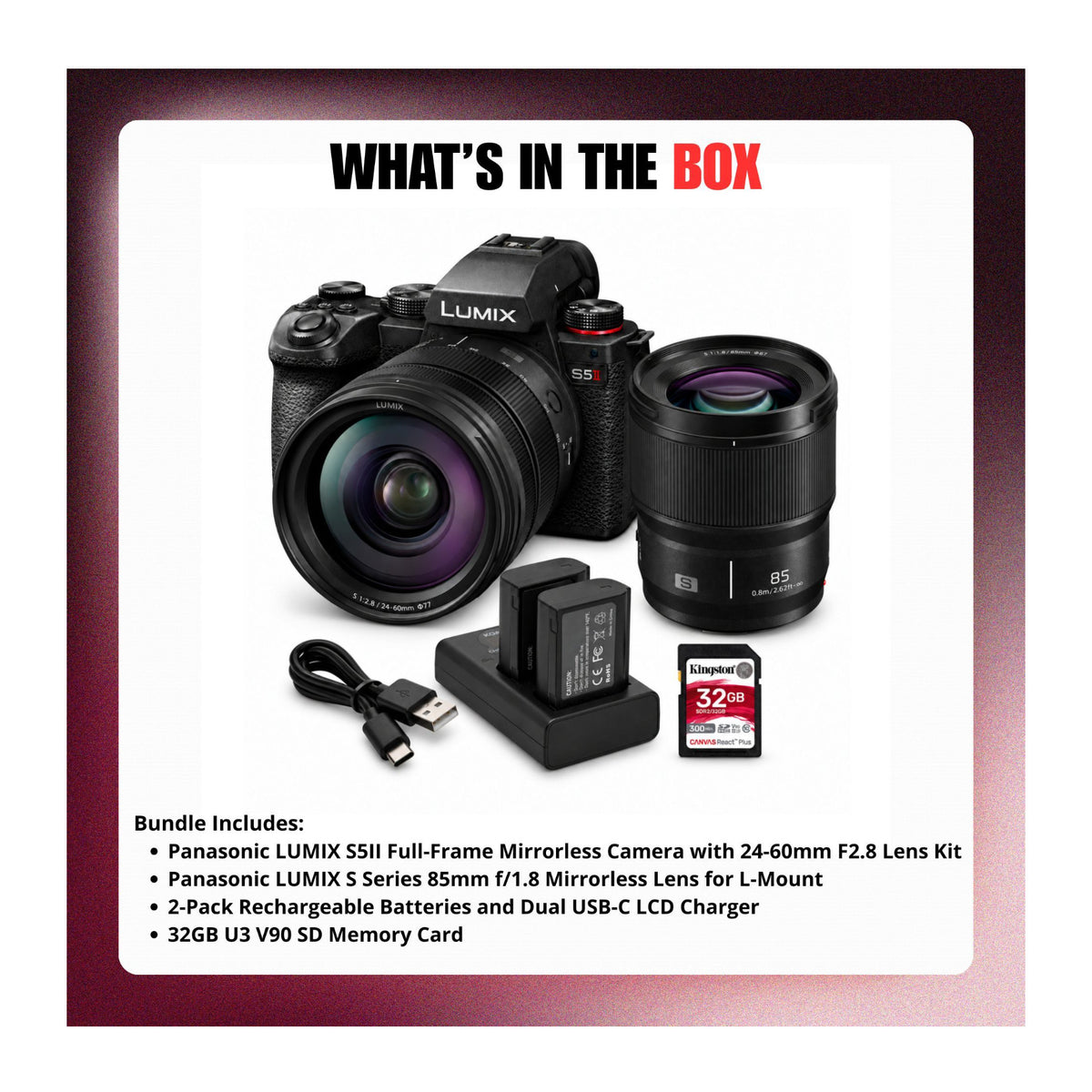 Panasonic LUMIX S5II Mirrorless Camera and 24-60mm F2.8 Lens Bundle with Accessories